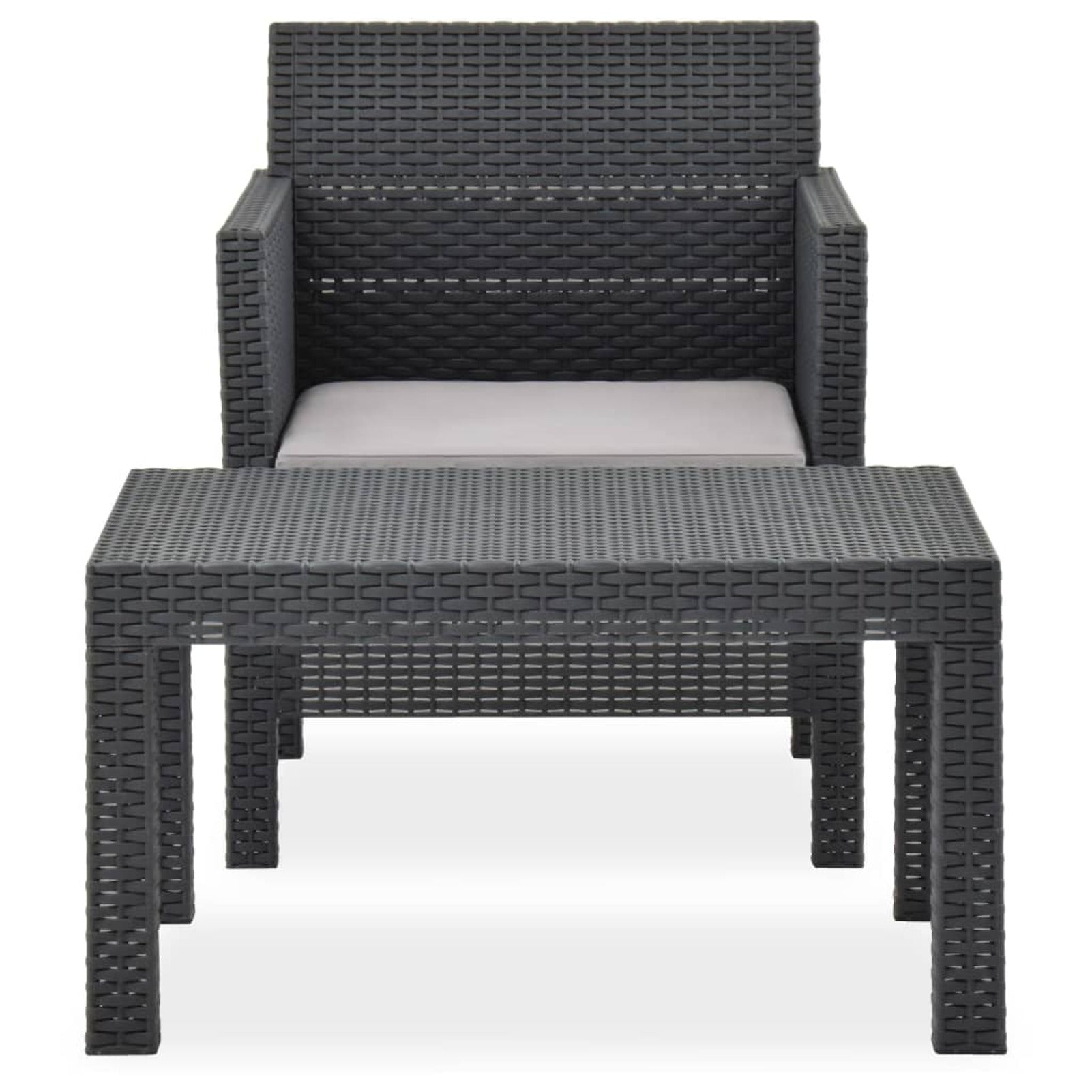 2 Piece Patio Lounge Set with Cushions Sofa Chair Coffee Table PP Rattan Anthracite Outdoor Sectional Sofa Set J95171