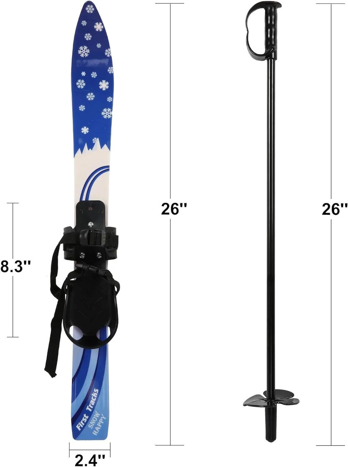 26Inch Lightweight Snow Ski and Pole Set with Bindings C239