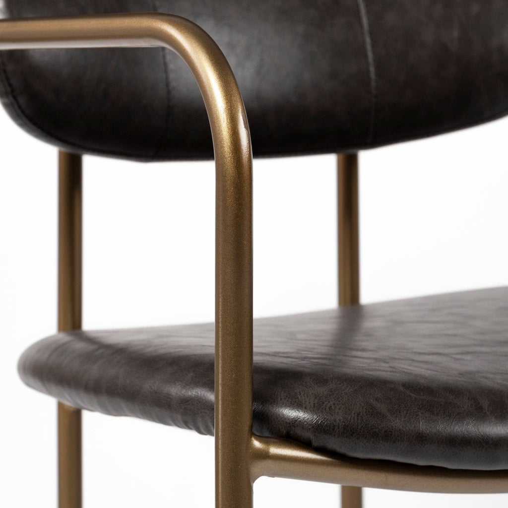 Brown Faux Leather Seat Gold Metal Bar Stool K494665