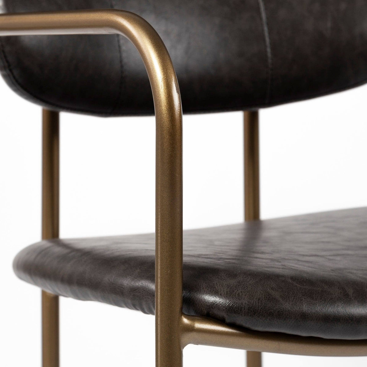 Brown Faux Leather Seat Gold Metal Bar Stool K494665