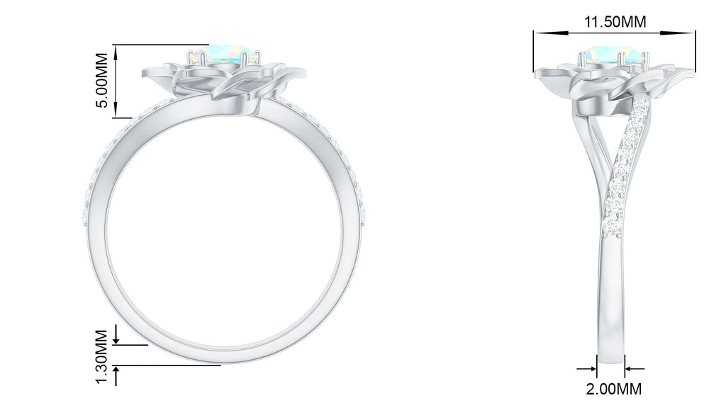 Ethiopian Opal Bypass Flower Engagement Ring with Diamond, 925 Sterling Silver L998251