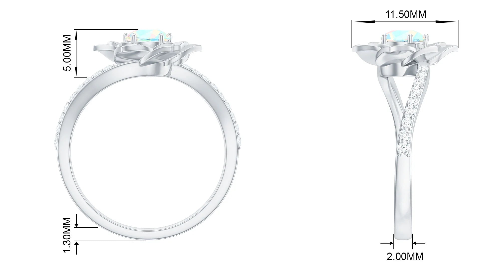 Ethiopian Opal Bypass Flower Engagement Ring with Diamond, 925 Sterling Silver L998251