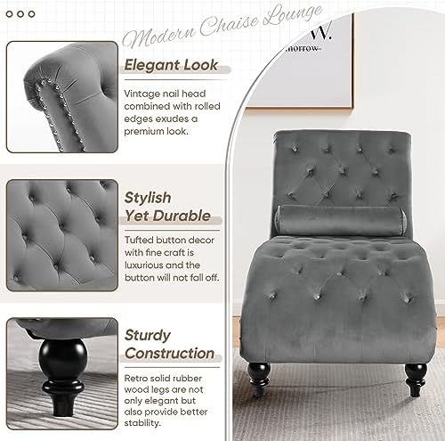 Modern Velvet Chaise Lounge Chair with Toss Pillow S2447