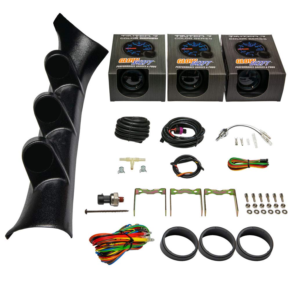 Tinted 7 Color 30 PSI Boost/Vacuum, 100 PSI Oil Pressure & Water Temperature Gauges, Black Triple Pillar Pod O994135