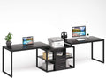 Black Extra Long Computer Desk with File Cabinet & Open Shelves P4909