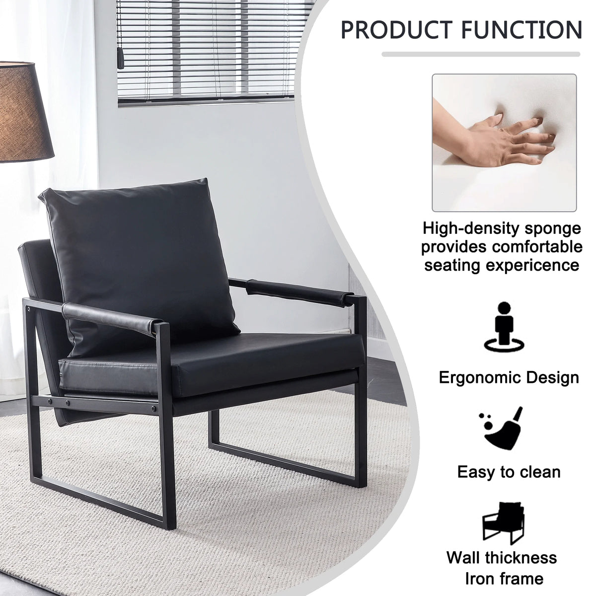 Black PU Leather Accent Chair Set of 2 with Metal Frame P528