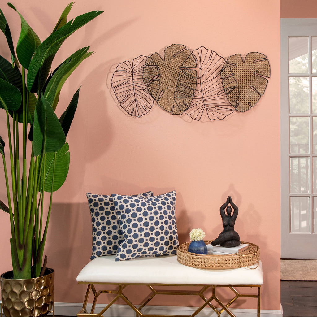 Metal 4-Leaves Wall Decor Black Brown E5935