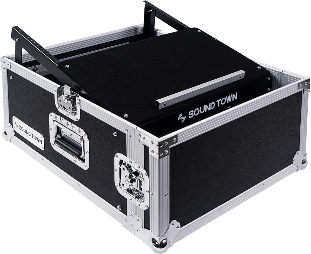 4U PA DJ Rack Road Case with 11U Slant Mixer Top, 20’’ Rackable Depth, 4-Space Size J523