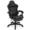 Black Swivel Gaming Chair with Footrest and Lumbar Support W40104
