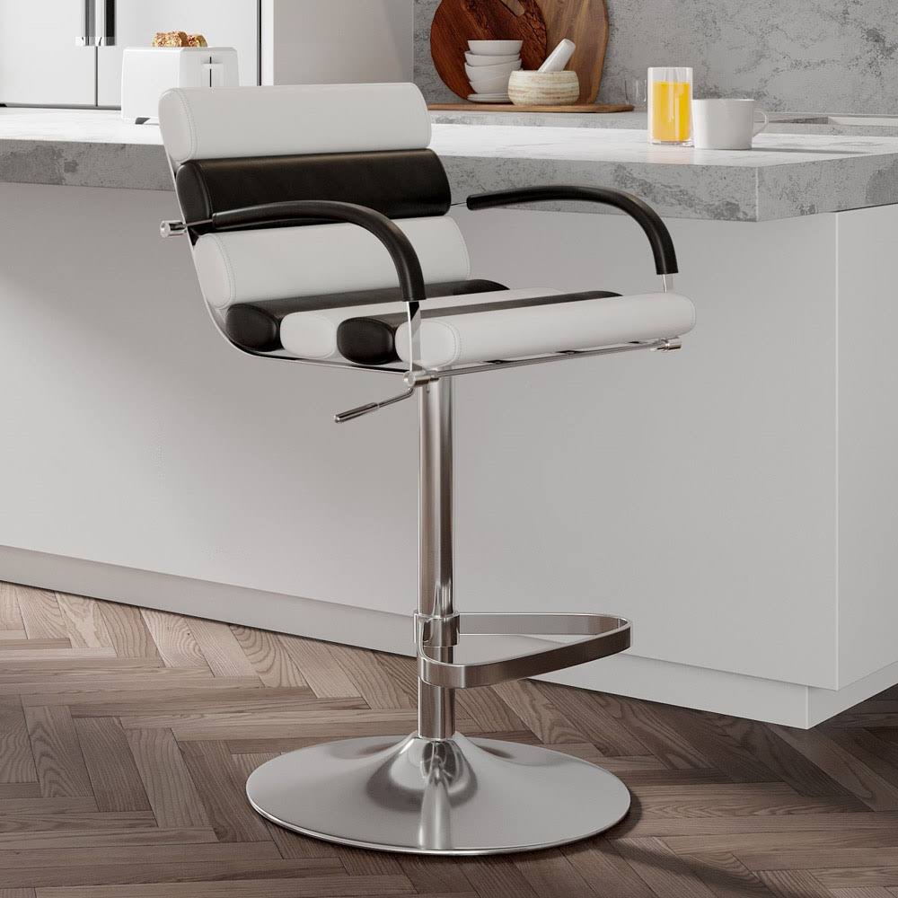 Black and White Adjustable Height Swivel Bar Stool with Chrome Base C312857