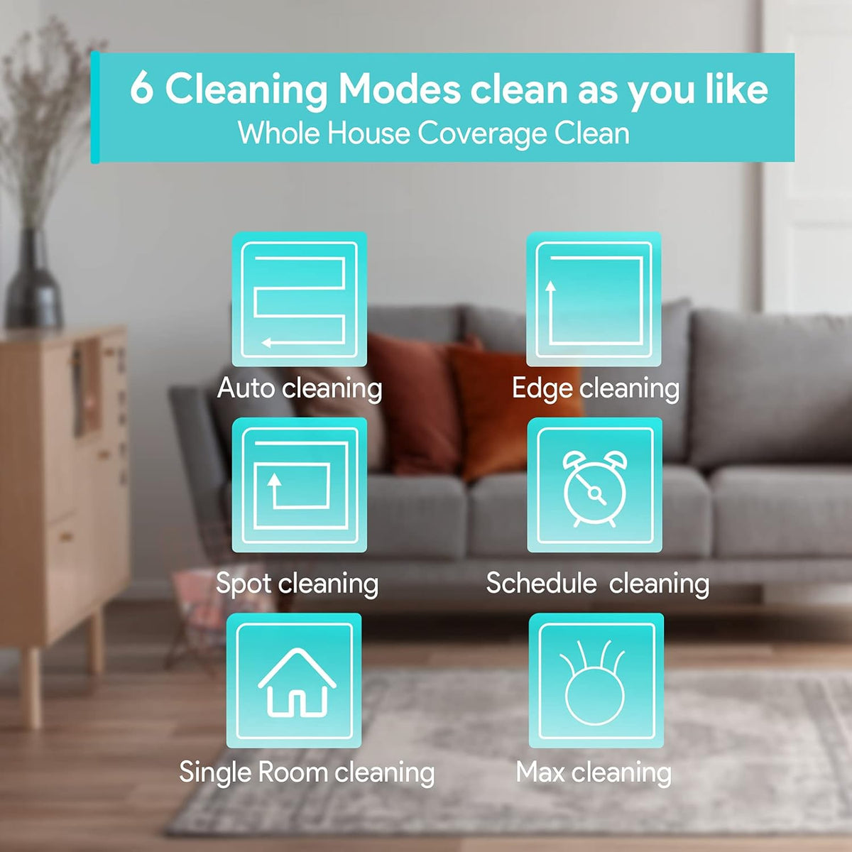Robot Vacuum 2000PA Suction 120Mins Runtime 6 Cleaning Mode A172292