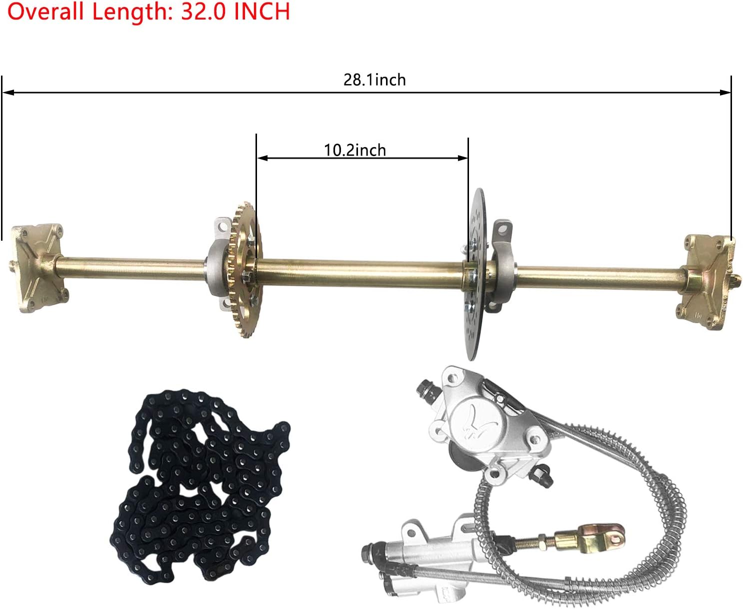 Rear Axle Shaft Kit 740mm w/Brake Assembly Sprocket W576