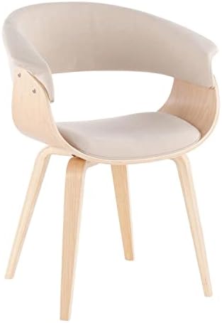 Vintage Mid-Century Modern Dining Accent Chair Fabric Natural Wood Cream Z74748