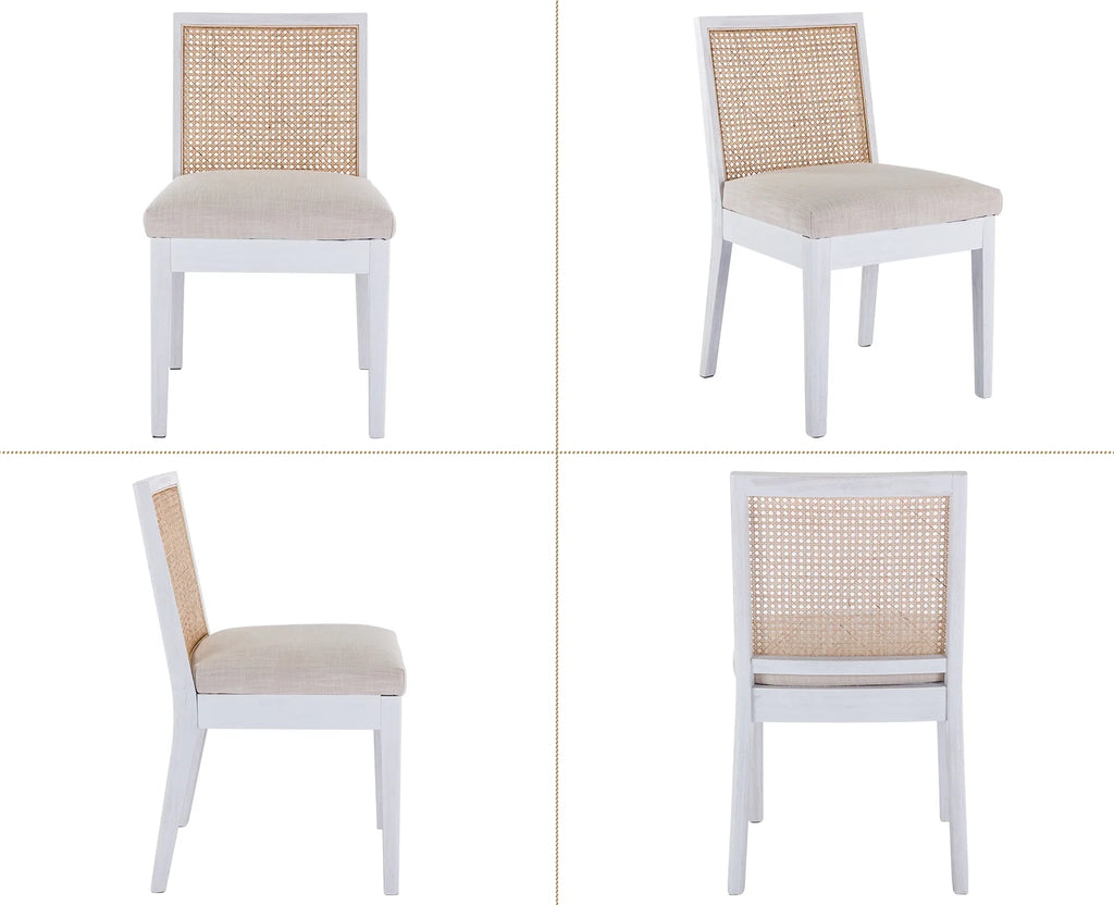 Beige Rattan Dining Chairs Set of 2 with White Hardwood Frame H724733