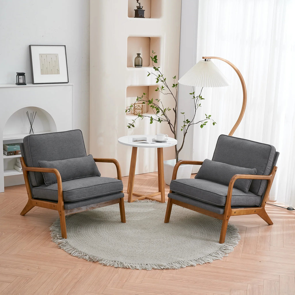 Fabric Single Sofa with Wood Legs (Gray) J131
