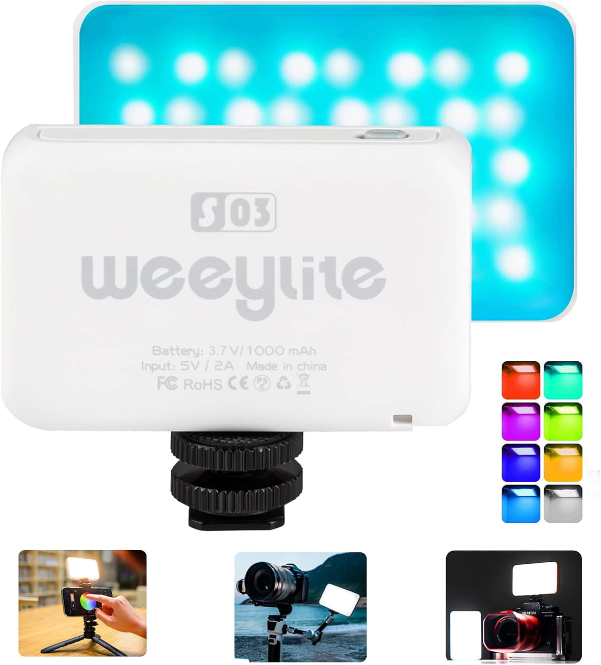 RGB LED Camera Light, Portable Rechargeable On-Camera Video Lighting, CRI95+ 2800K-6800K J136