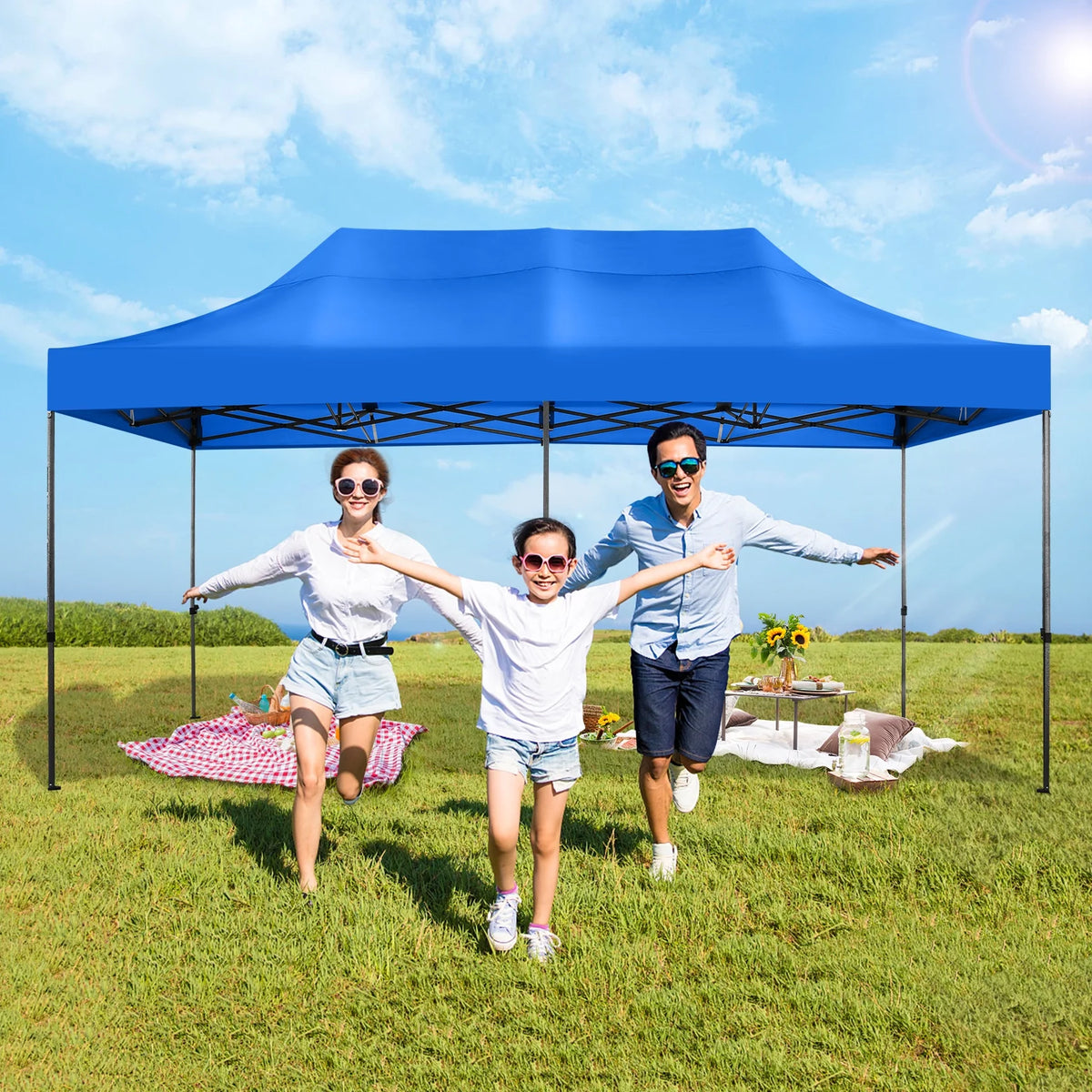 10' x 20' Pop Up Canopy Tent Straight Leg Shelter with Roller Bag, Blue X512346