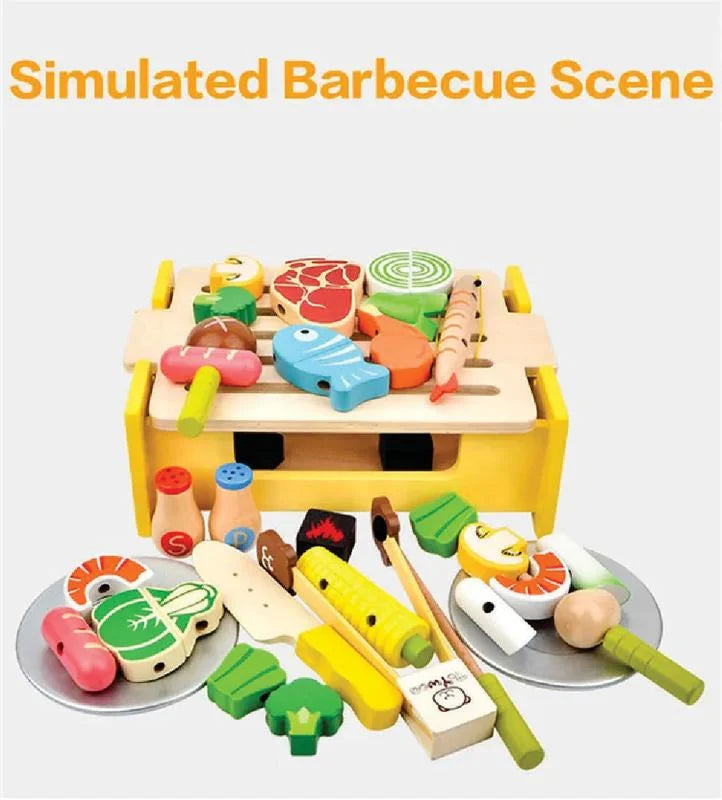 Wooden Grill BBQ Food Set Pretend Play Toy A63495