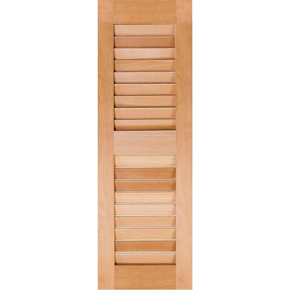 12 in. x 37 in. Exterior Real Wood Pine Open Louvered Shutters Pair Unfinished V874004
