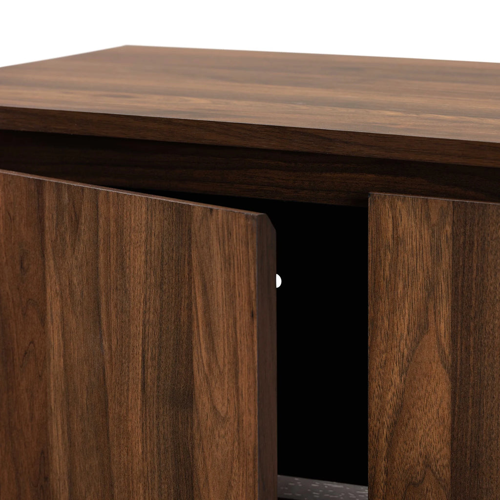 Walnut Brown and Gold Finished Wood 2-Door Shoe Storage Cabinet T131455