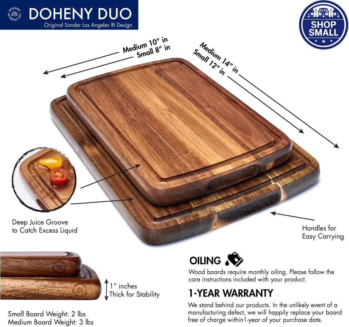 Acacia Wood Cutting Board Set of 2 with Juice Groove Q207936