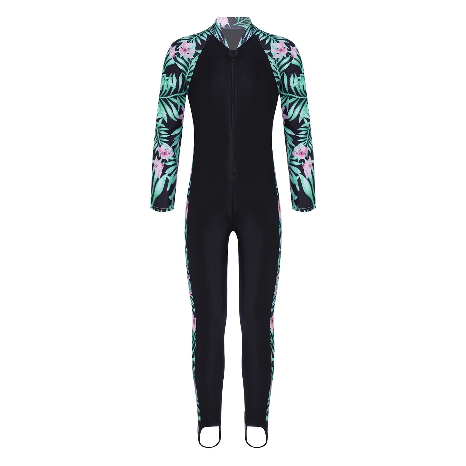 Kids Girls One Piece Zip up Rash Guard Shirt Swimsuit O576