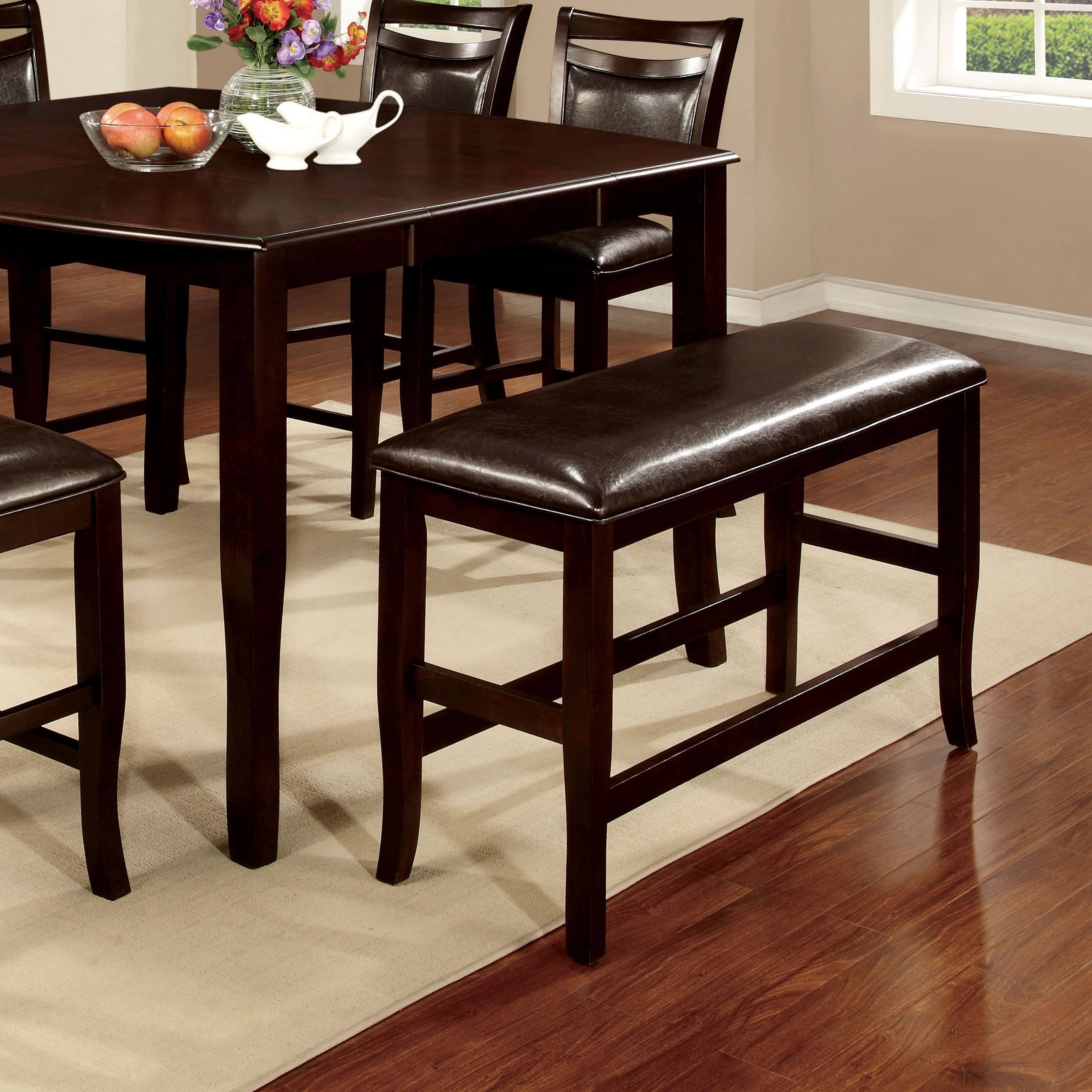 Counter Height Dining Bench Brown Cherry Dark Grey Fabric H69978