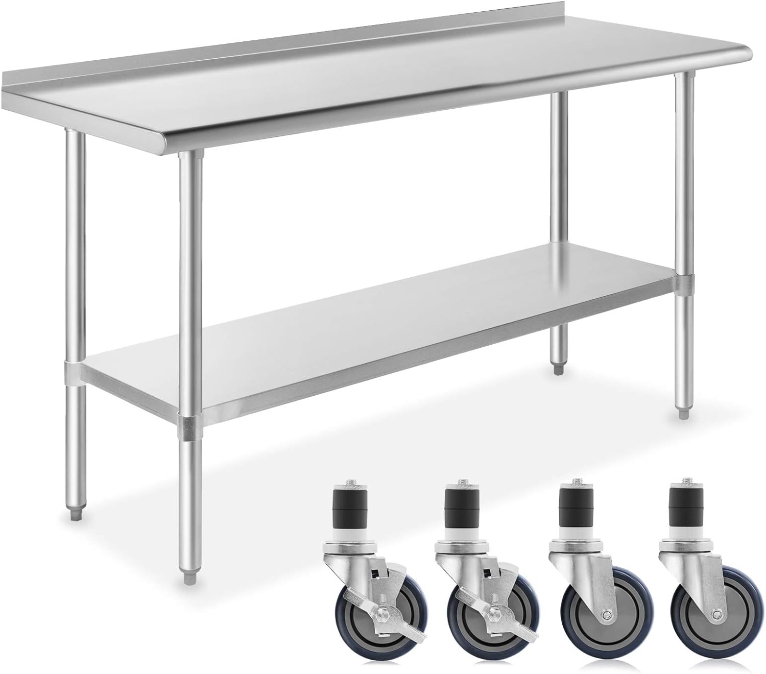 NSF Stainless Steel Commercial Work Table with Backsplash and 4 Casters 30 in. x 24 in. W392