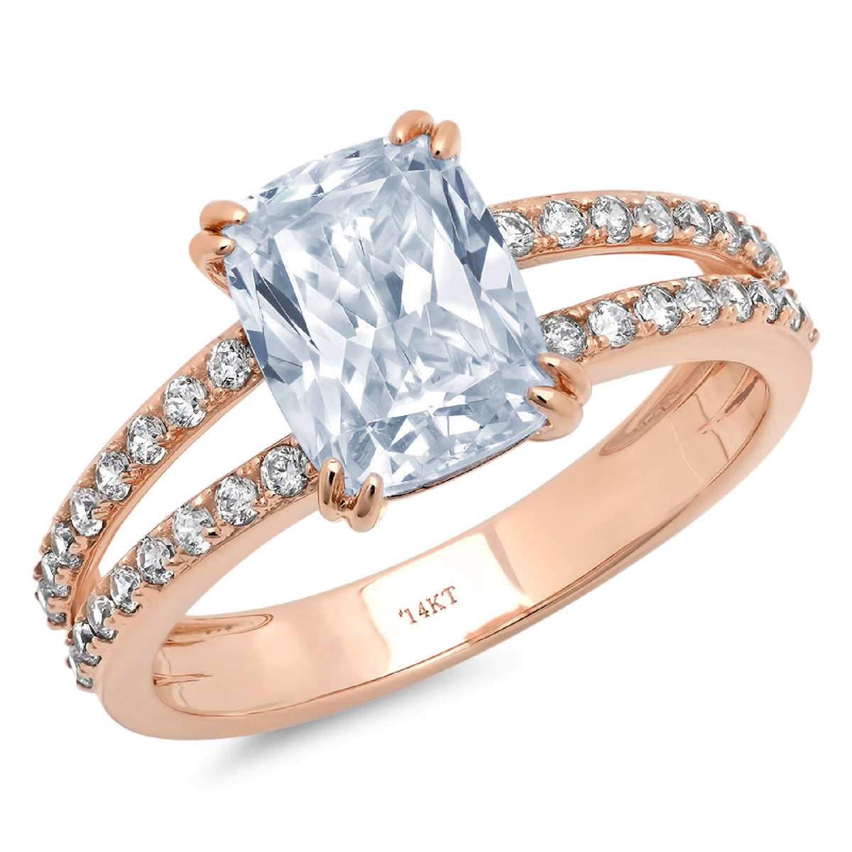 18K Rose Gold Solitaire Ring with Accents E410