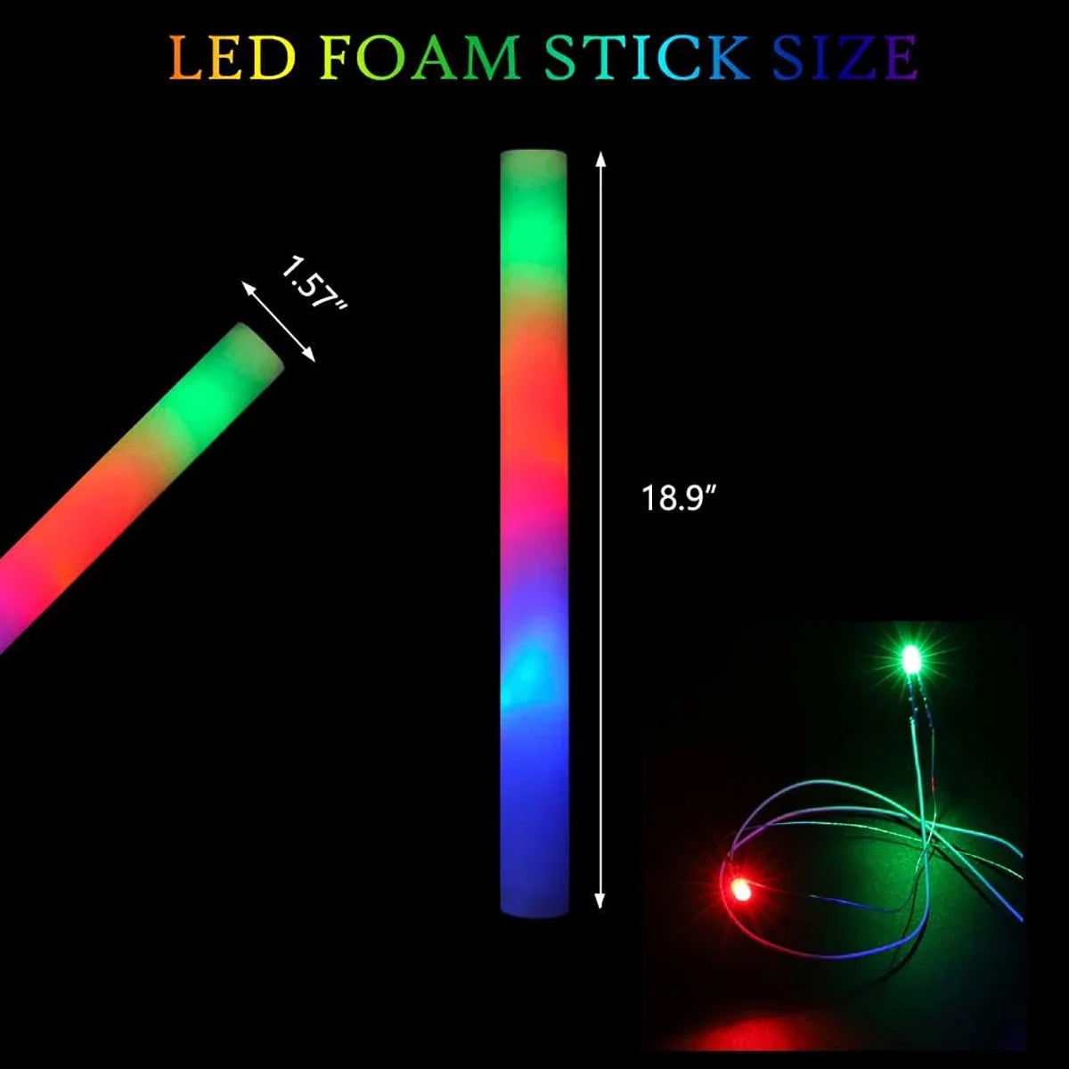 100 PCS Multicolored LED Foam Glow Sticks W4800