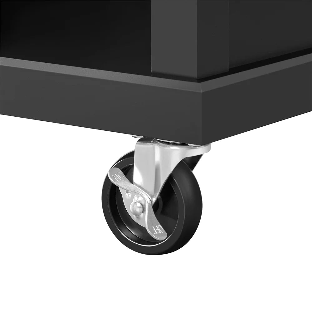 Black Kitchen Island Cart on Wheels with Stainless Steel Top and Open Shelves H1313