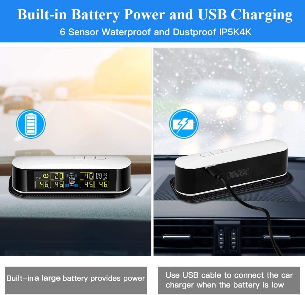 6 External Sensors TPMS Tire Pressure Monitoring System with LCD Color Screen T7145