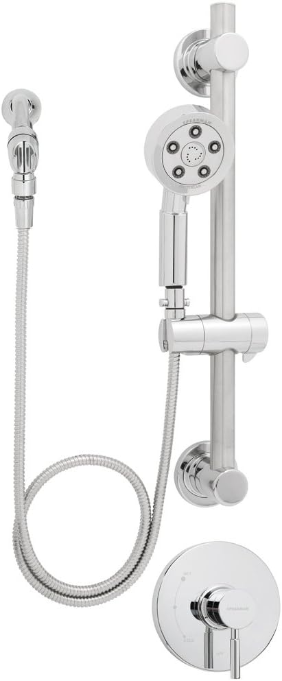 Polished Chrome Handheld Shower Head with Hose, Shower Valve, and Grab Bar Shower Combo E799