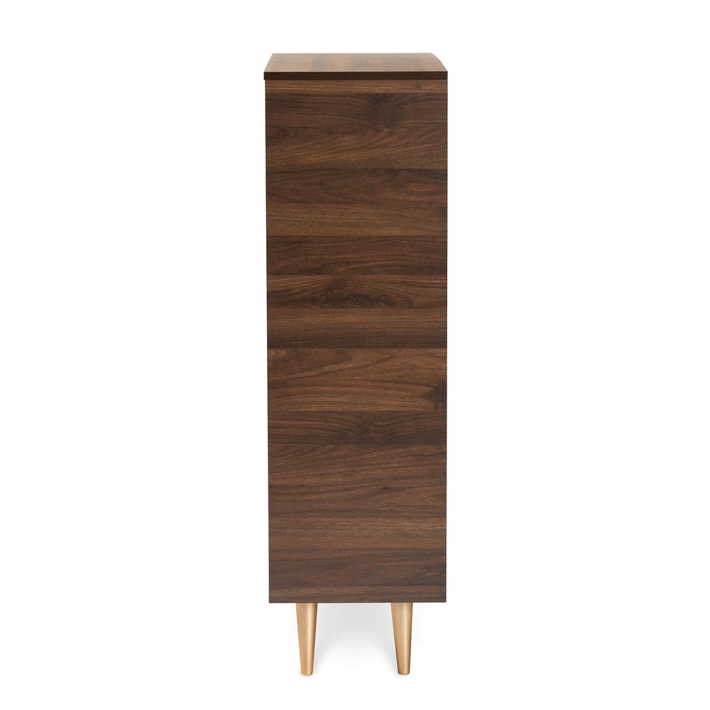 Walnut Brown and Gold Finished Wood 2-Door Shoe Storage Cabinet T131455