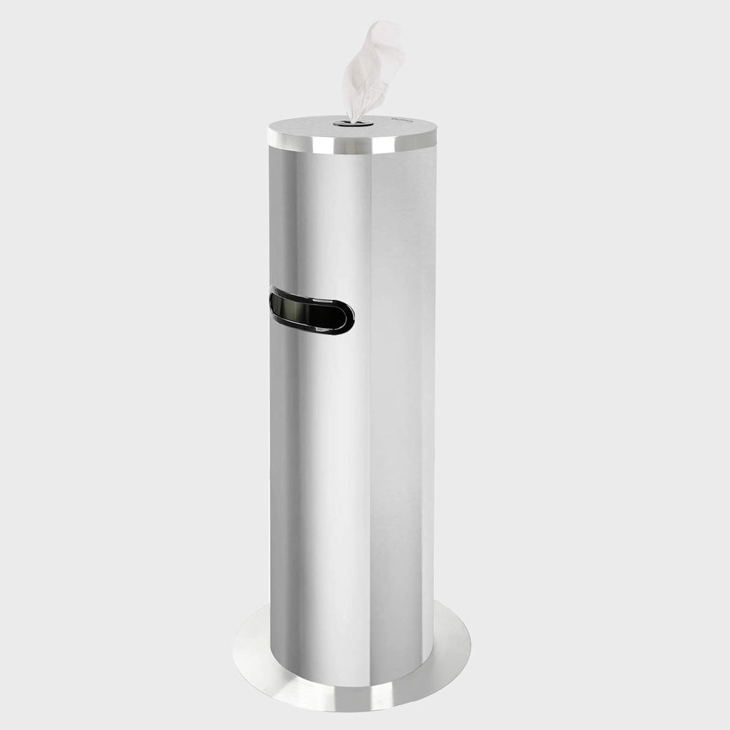 Silver Stainless Steel Floor Standing Gym Wipe Dispenser with Built-in Trash Receptacle Z366