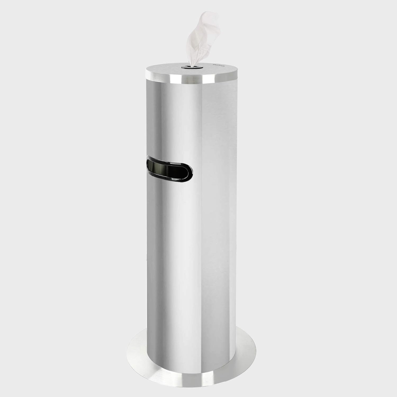 Silver Stainless Steel Floor Standing Gym Wipe Dispenser with Built-in Trash Receptacle Z366