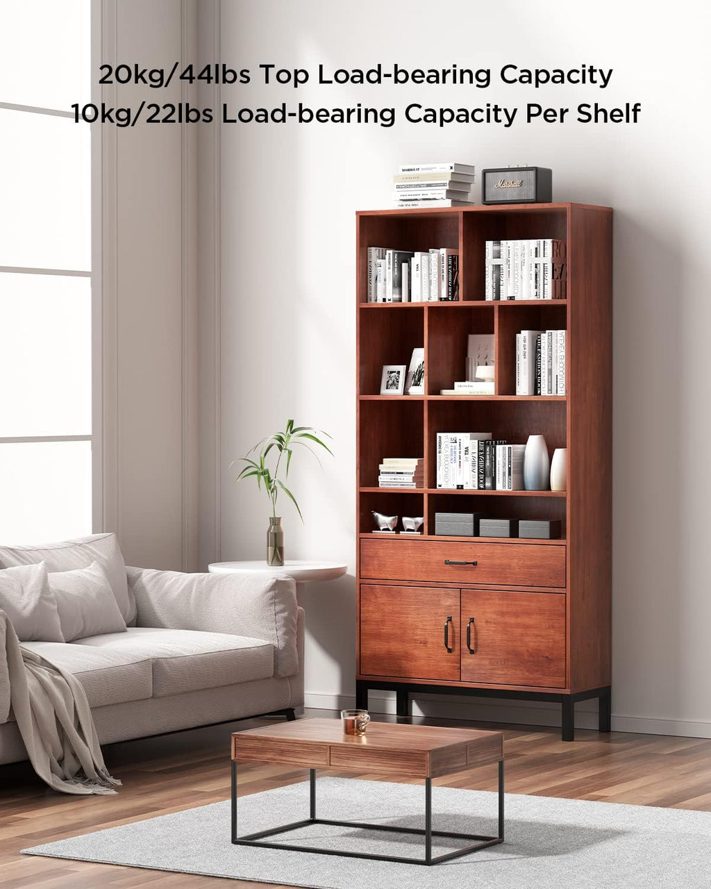Brown 4 Tier Bookcase with Doors and Drawers R47966