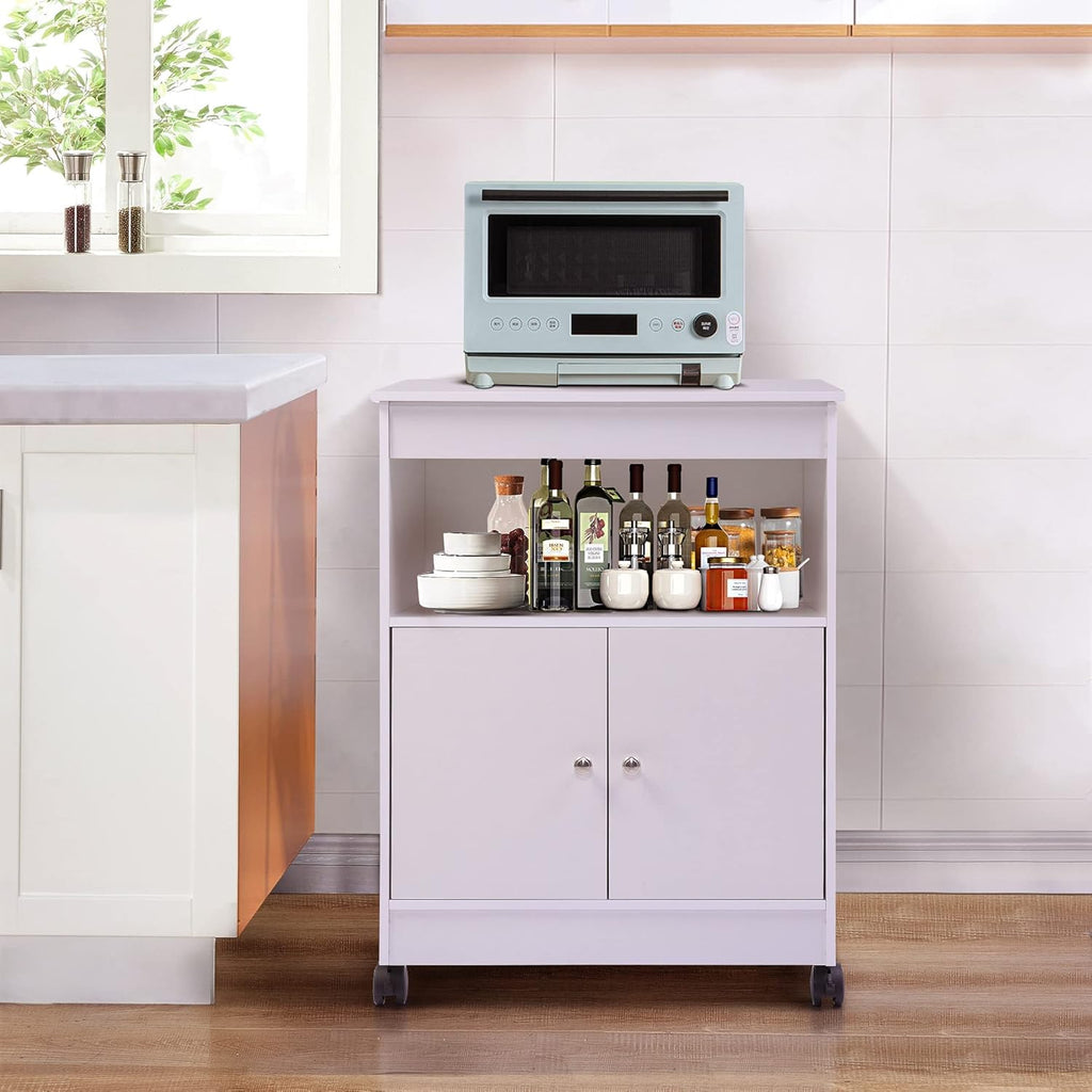 White Pack of 2 Microwave Kitchen Cart with Storage U7882