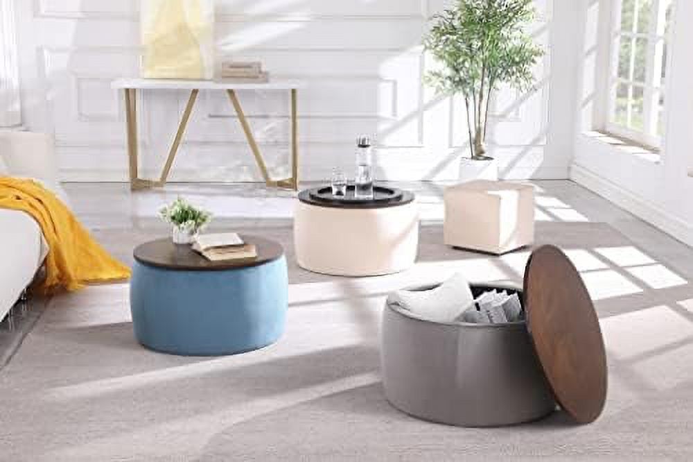 Round Velvet Ottoman with Wooden Lid H40862
