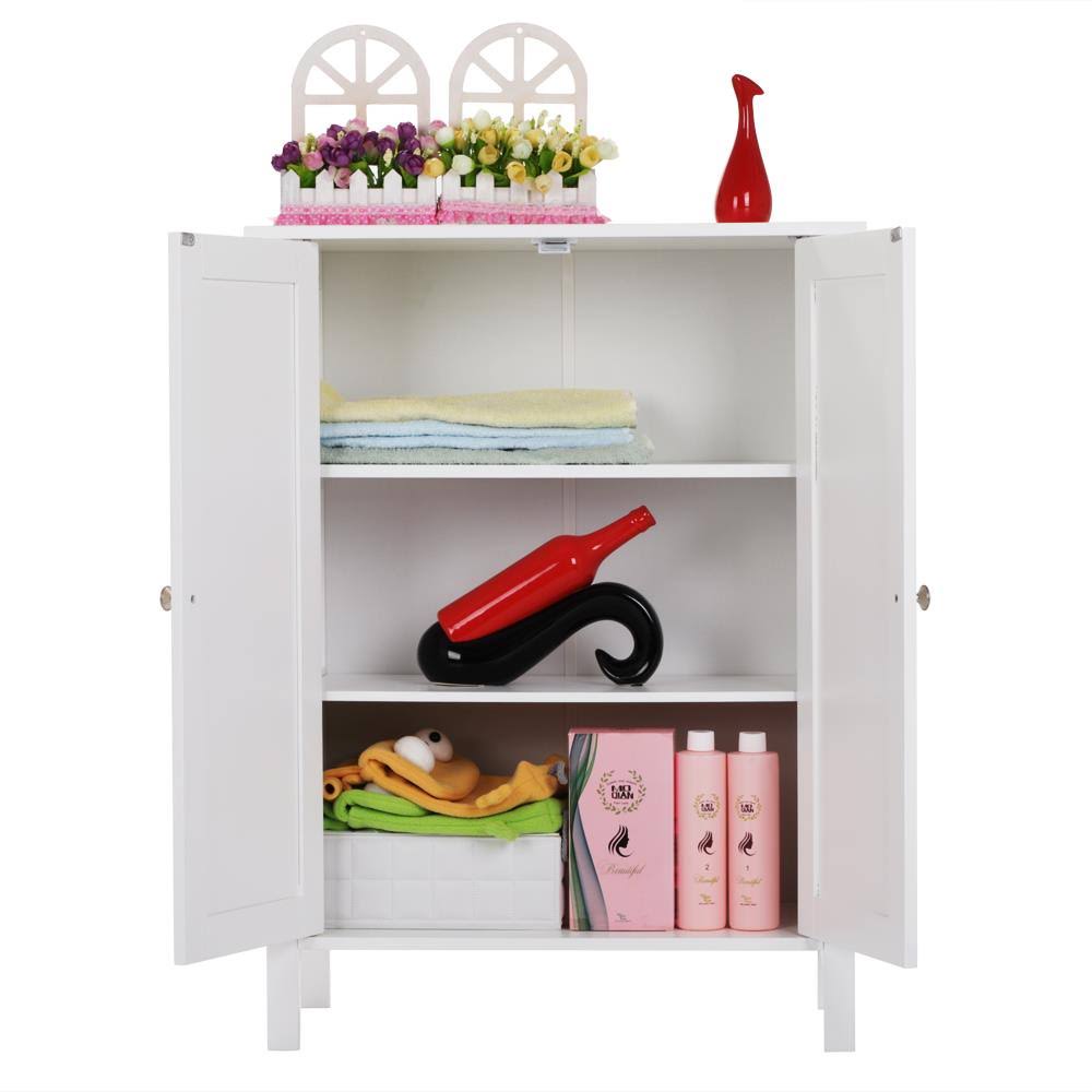White Free Standing Bathroom Floor Cabinet with Double Doors and Adjustable Shelf K9949