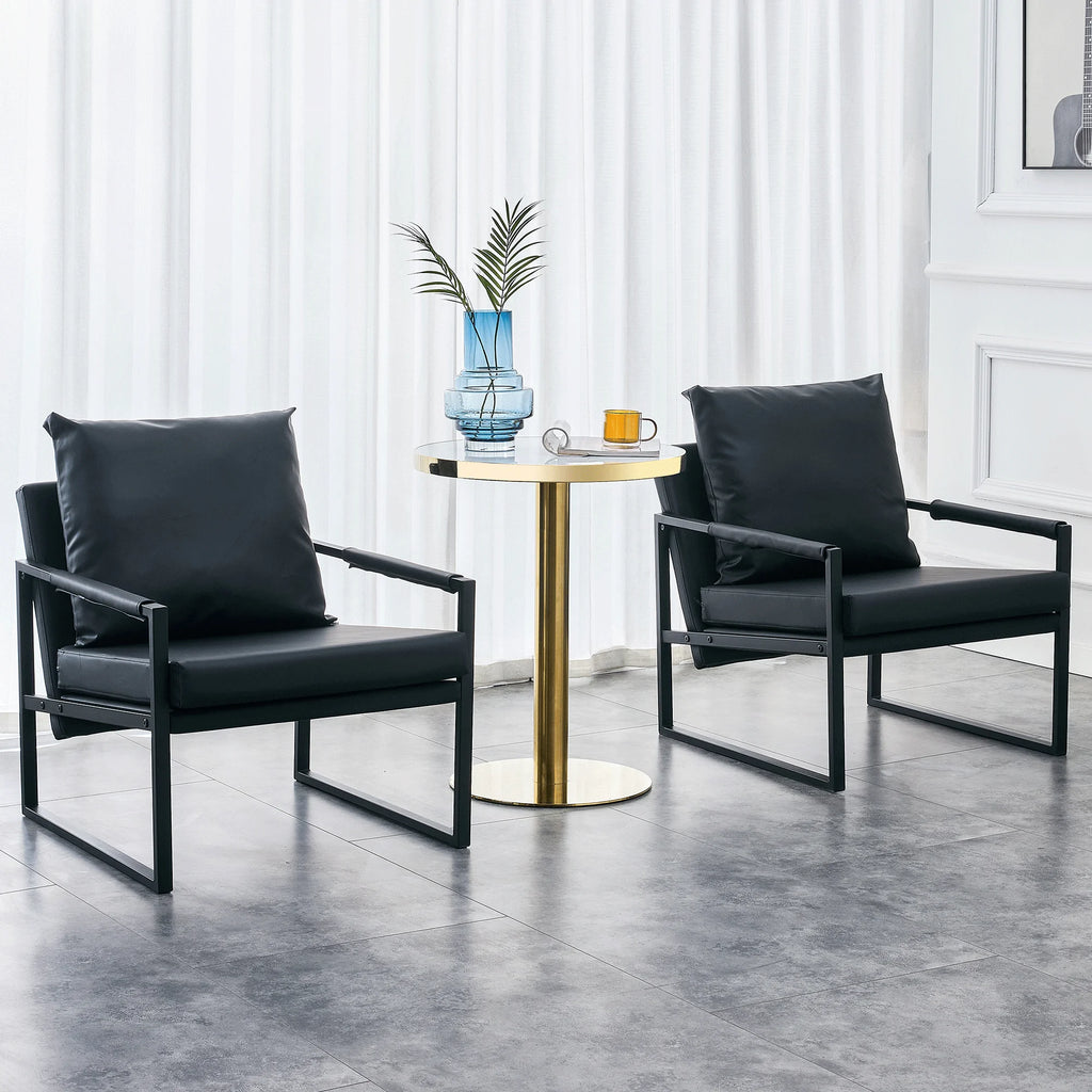 Black PU Leather Accent Chair Set of 2 with Metal Frame P528