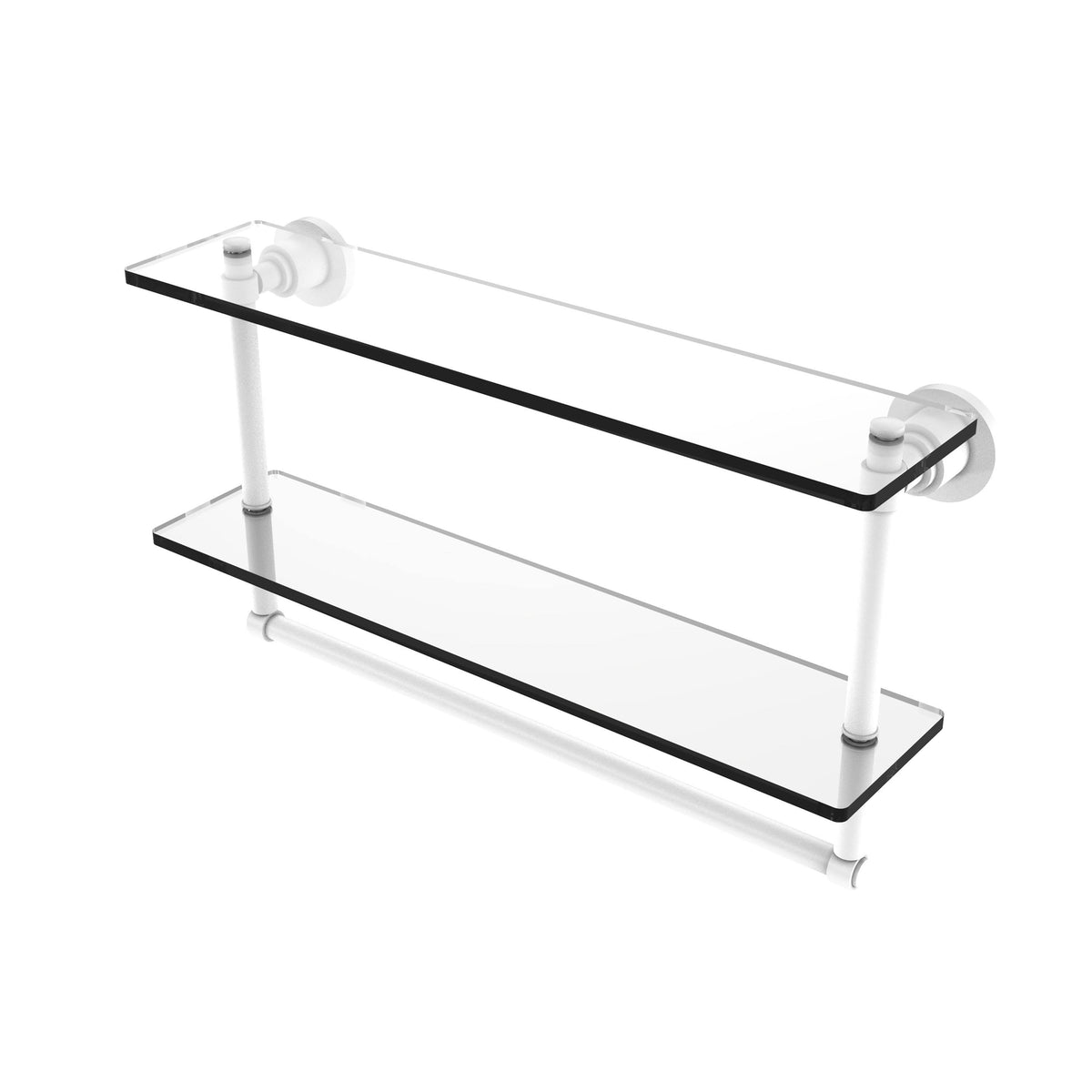 22 inch Two Tiered Glass Shelf with Towel Bar Matte White D8413