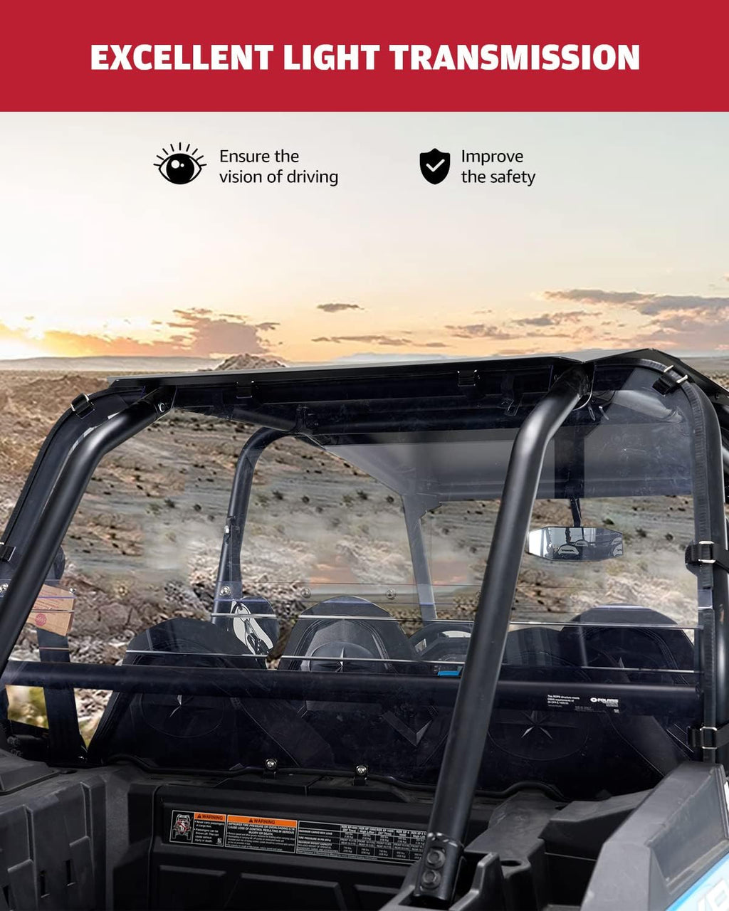 Rear Windshield for Polaris RZR XP 1000, Clear Polycarbonate Rear Full Window E480