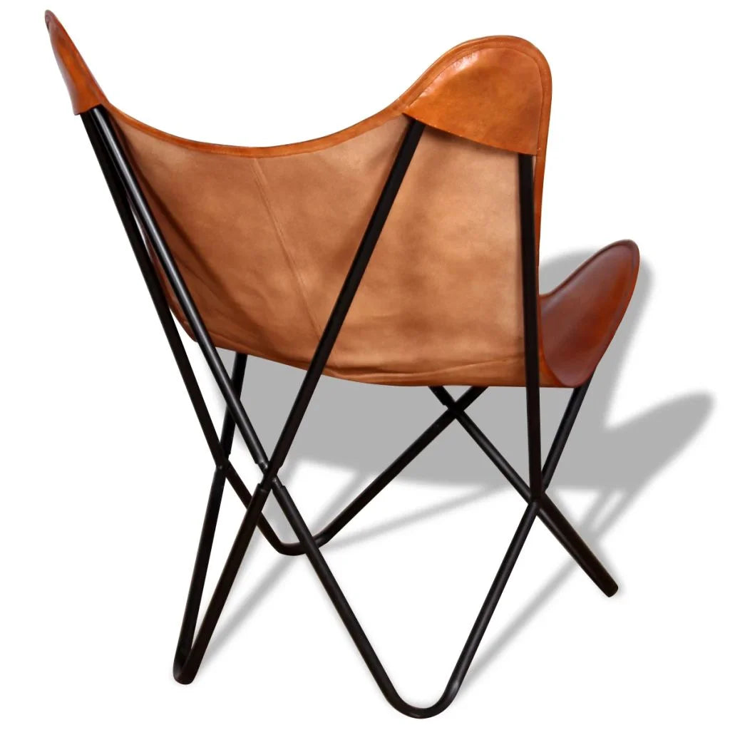 Butterfly Chair Real Leather Upholstered Chair with Powder-Coated Iron Frame 29.1 x 26 x 35.4 Inches X1380