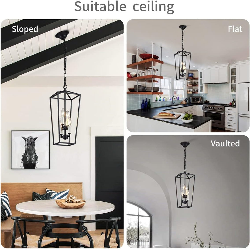Black 4-Light Iron Cage Pendant Ceiling Light O8569
