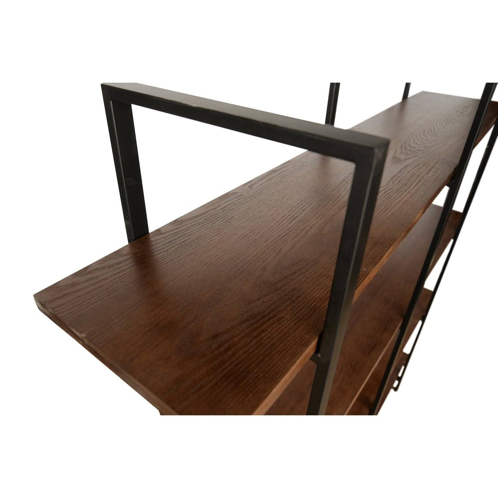 4 Tier Wood and Metal Double Bookcase, Brown and Black H30981