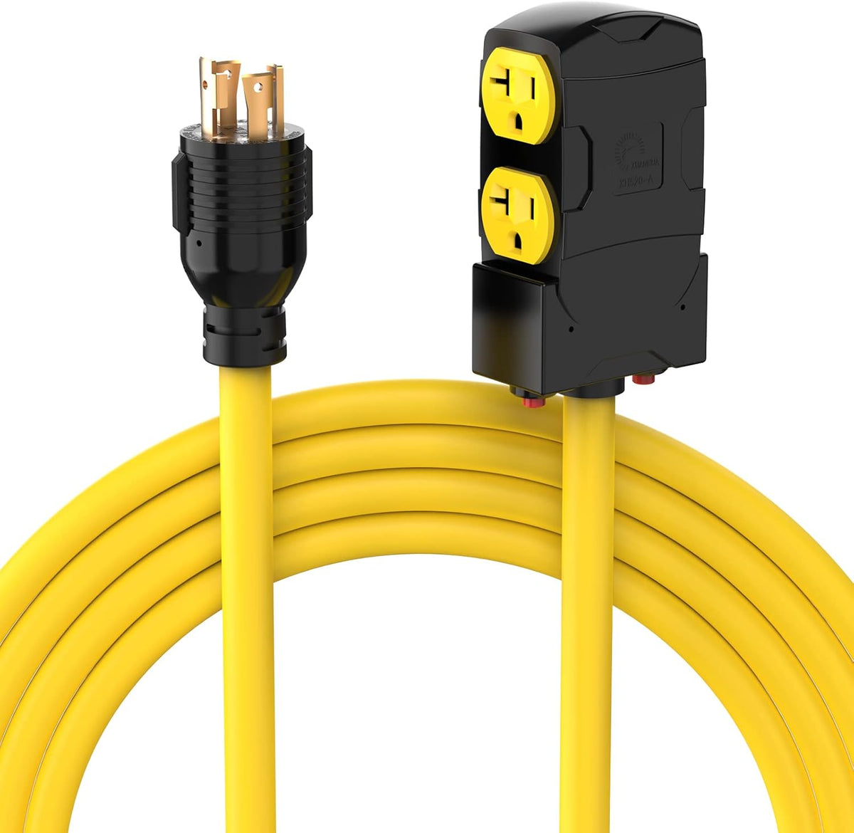 NEMA L14-30P to Four 5-20R 30A 125/250 Volt 7000 Watts 4 Prong 10 Gauge Flat Generator Cable with Protector Breaker Pack of 2 L5863