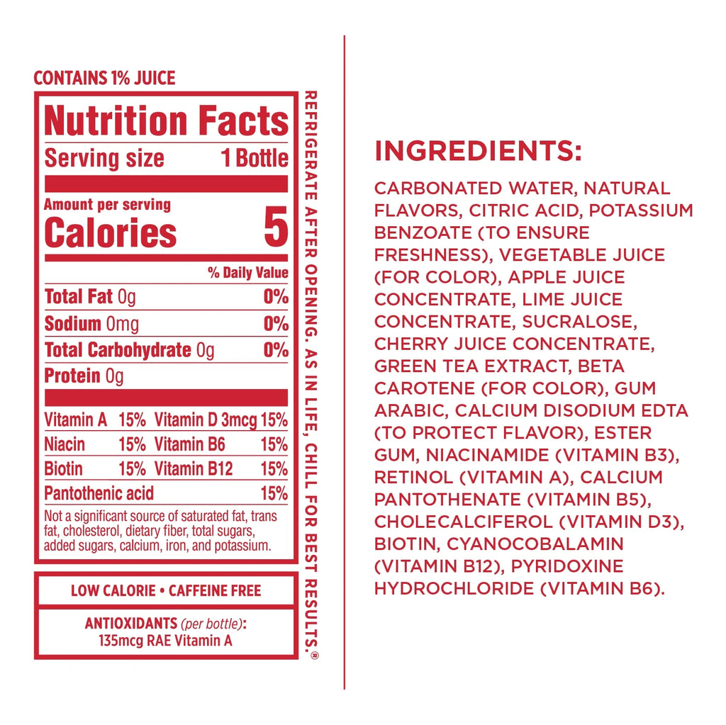 Cherry Limeade Sparkling Water 17 Fl Oz, Pack of 12 Y398805