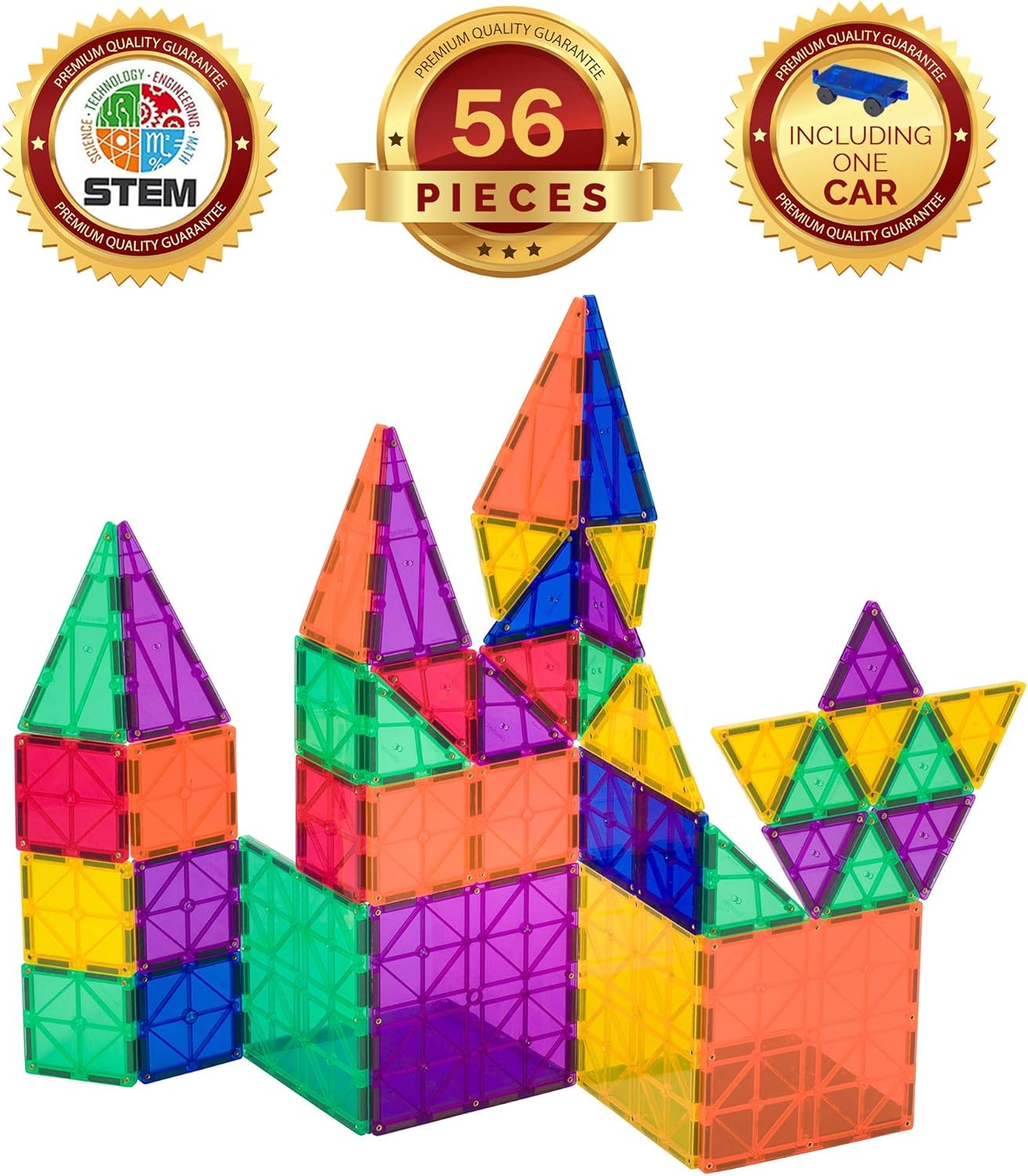 Magnetic Tiles Building Set 56 Pc Set with Car D43282