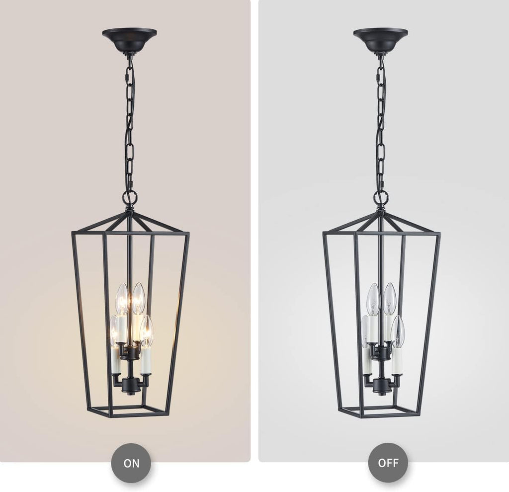 Black 4-Light Iron Cage Pendant Ceiling Light O8569